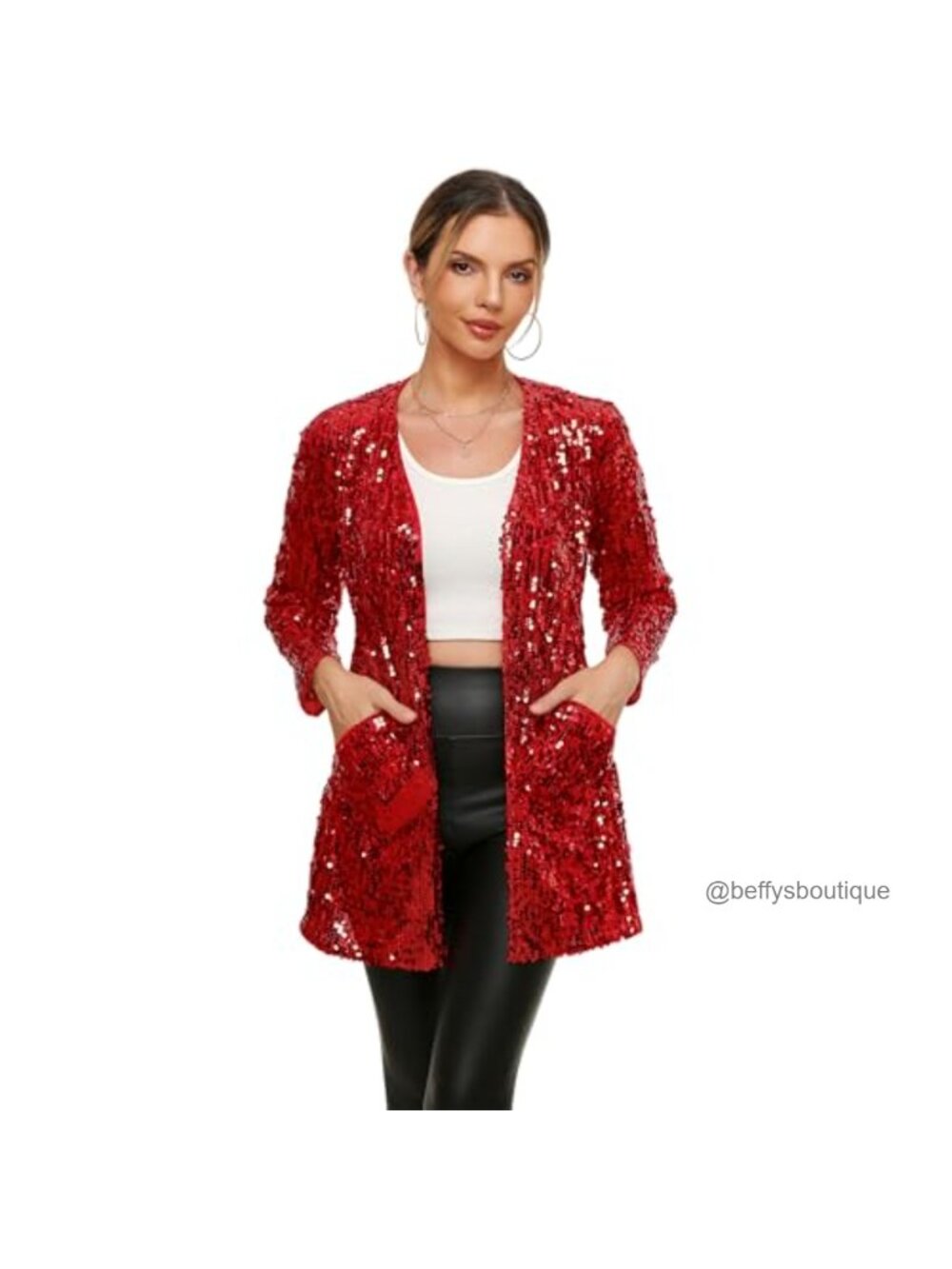 Sequin Open Front Blazer Long Sleeve Glitter Sparkly Party Jacket